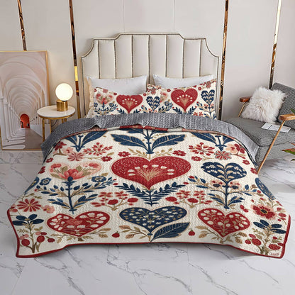 Lorva All Season Quilt 3-Piece Set Charming Floral Heart