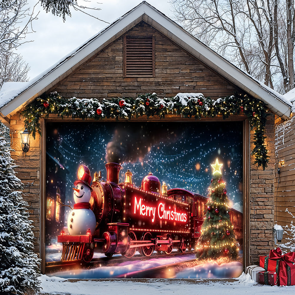 Lorva Christmas Garage Door Banner Decoration Snowman Christmas Night Express