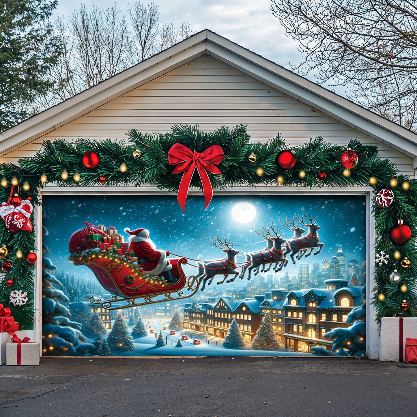 Lorva Snowman Christmas Garage Door Banner Decoration Santa’s Sky Express