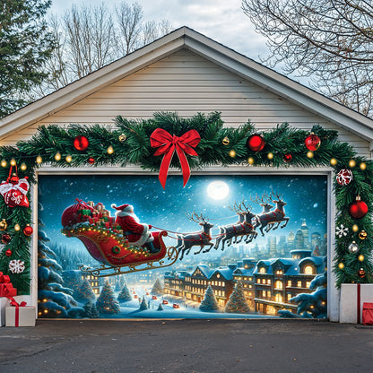 Lorva Snowman Christmas Garage Door Banner Decoration Santa’s Sky Express