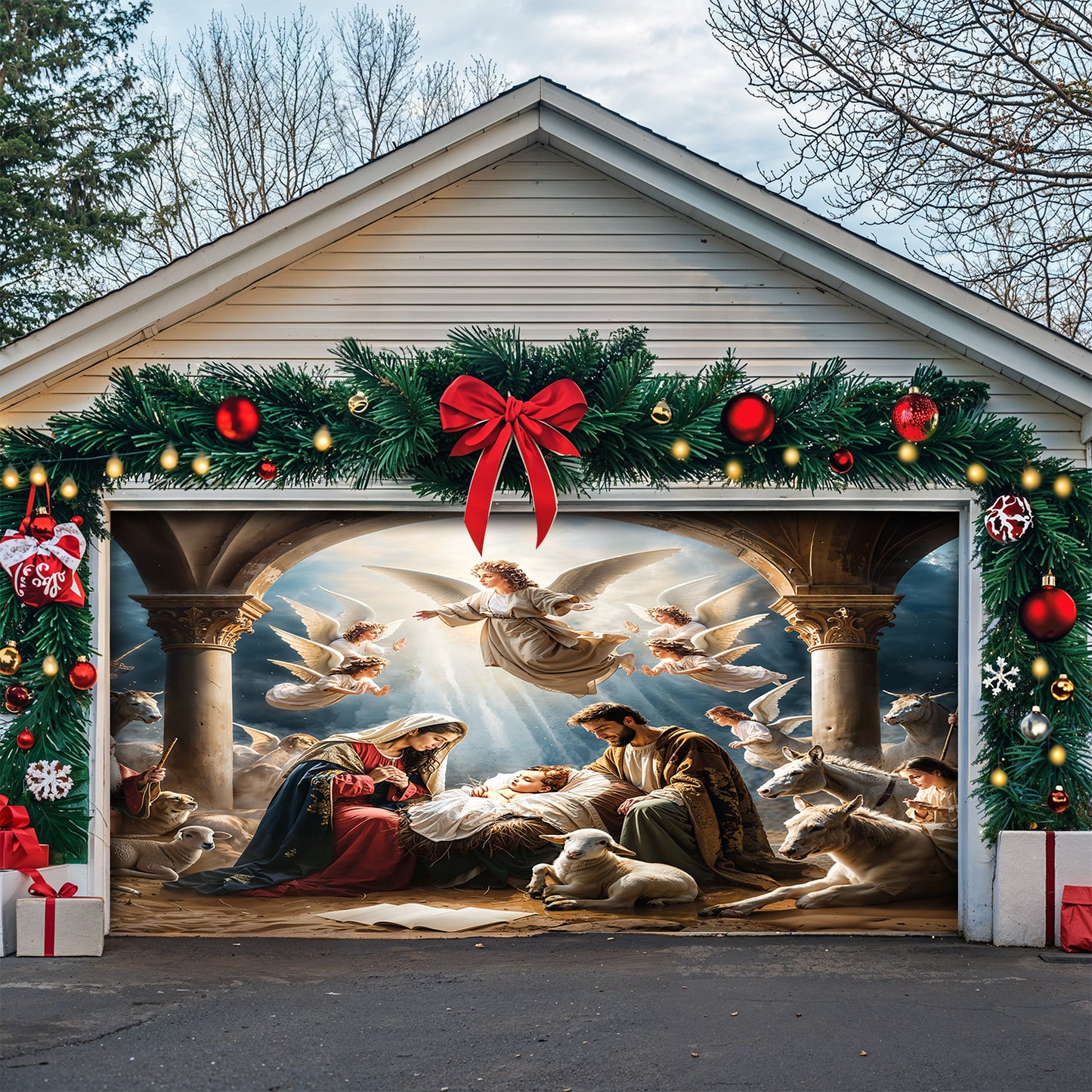 Lorva Christmas Garage Door Banner Decoration Grace The Nativity Scene