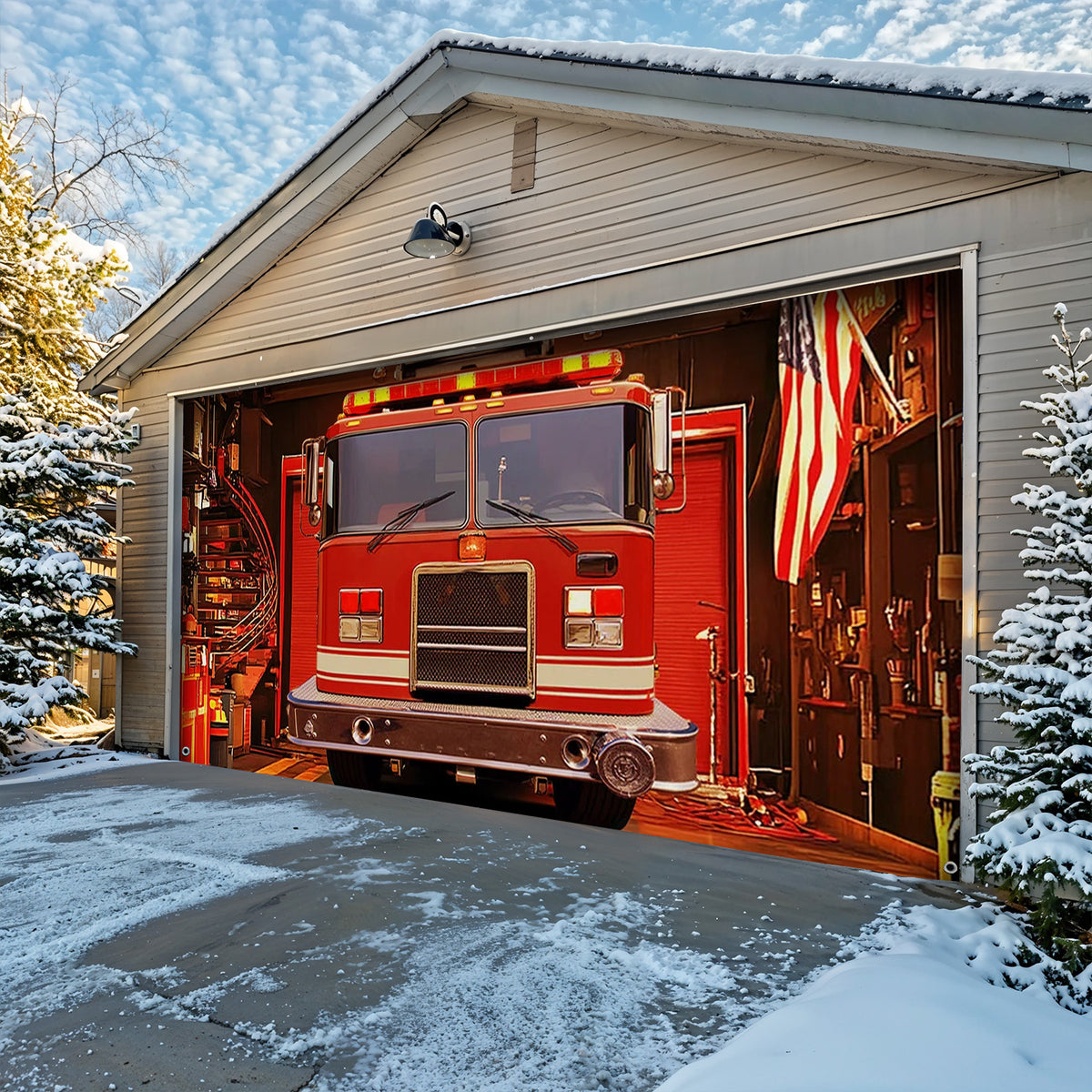 Lorva Garage Door Banner Decoration Firefighter Station Glory