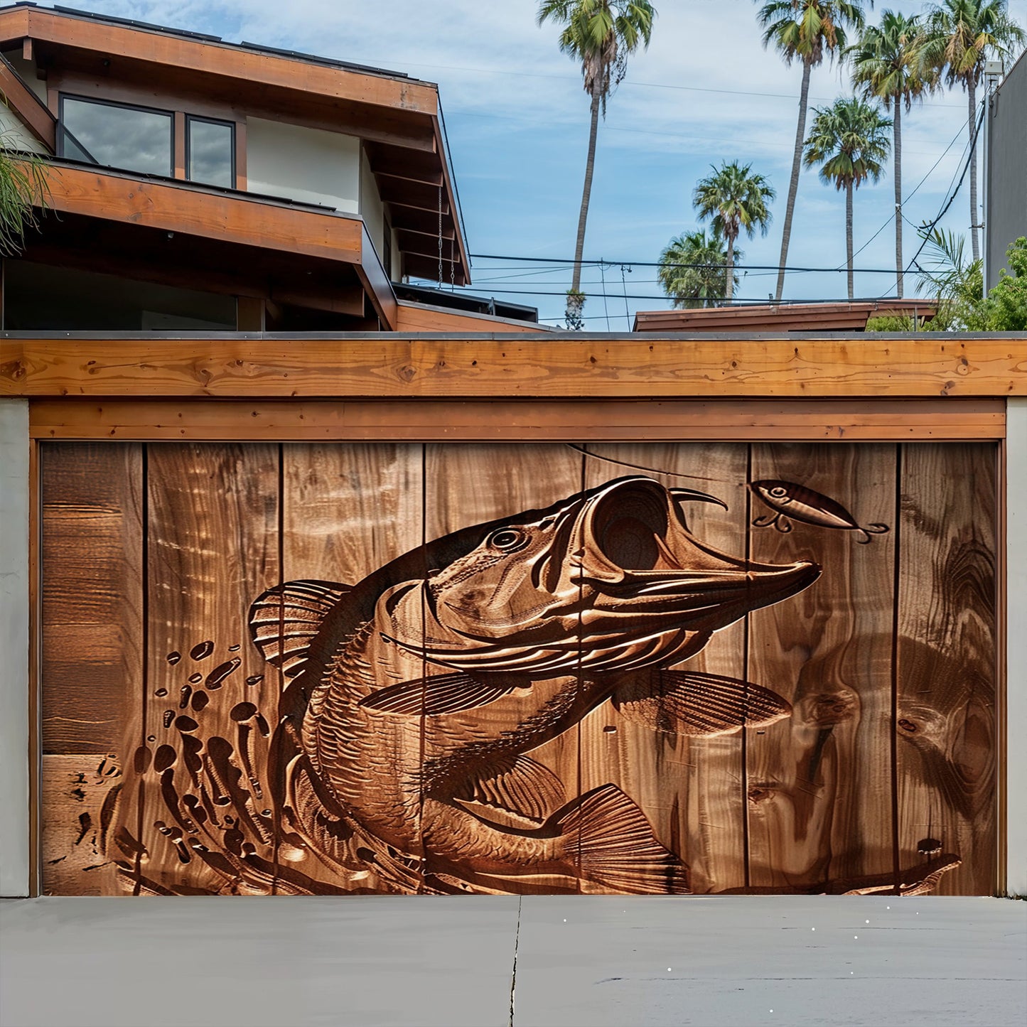 Lorva Fishing Garage Door Banner Decoration Stunning Largemouth Bass