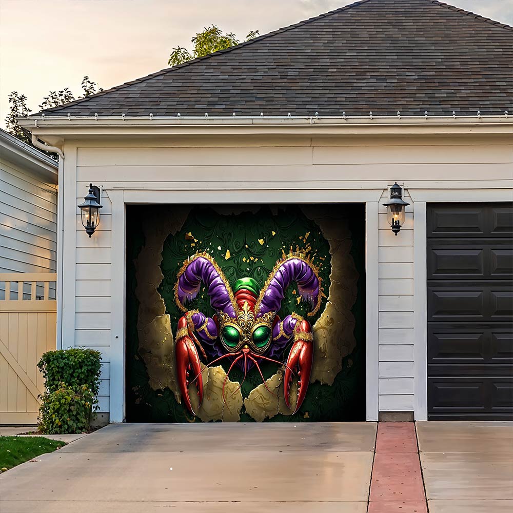 Lorva Mardi Gras Garage Door Banner Decoration Majestic Crawfish