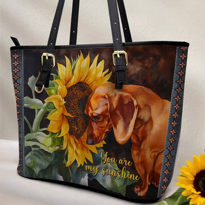 Lorva Leather Tote Bag Dachshund You Are My Sunshine