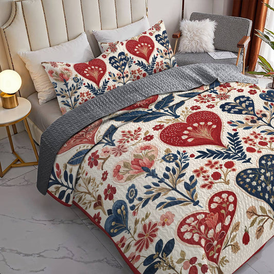 Lorva All Season Quilt 3-Piece Set Charming Floral Heart
