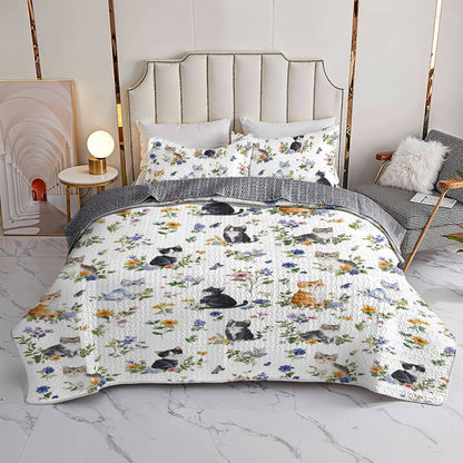 Lorva All Season Quilt 3-Piece Set Sweet Floral Cats