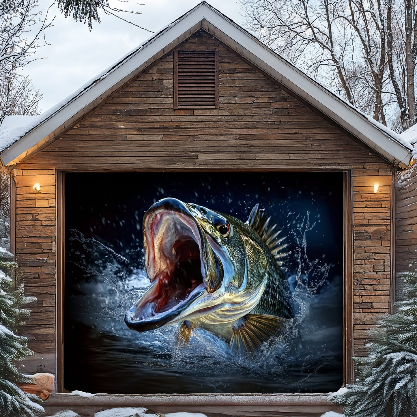 Lorva Fishing Garage Door Banner Decoration Gone Bassin'