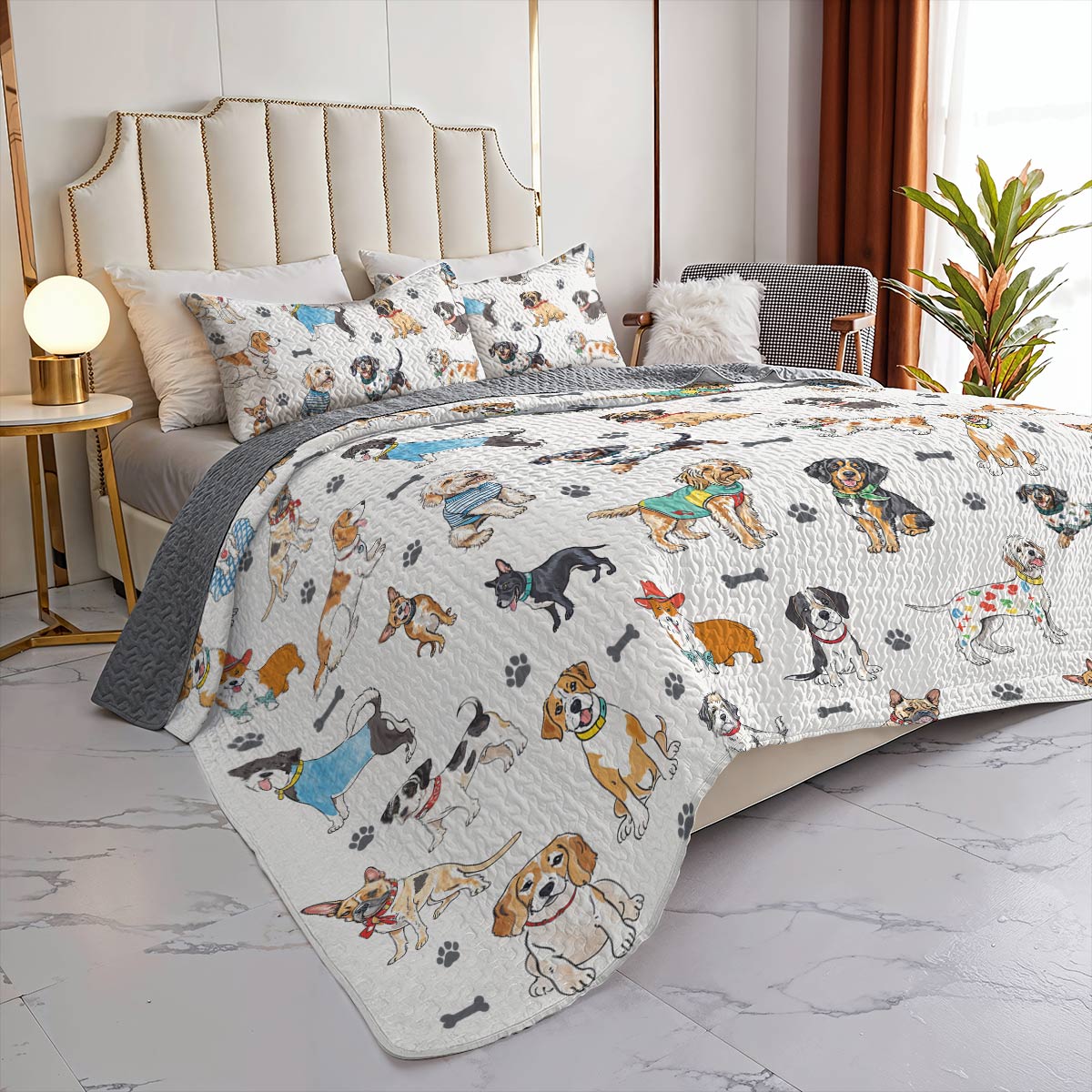Lorva All Season Quilt 3-Piece Set Cute Dog
