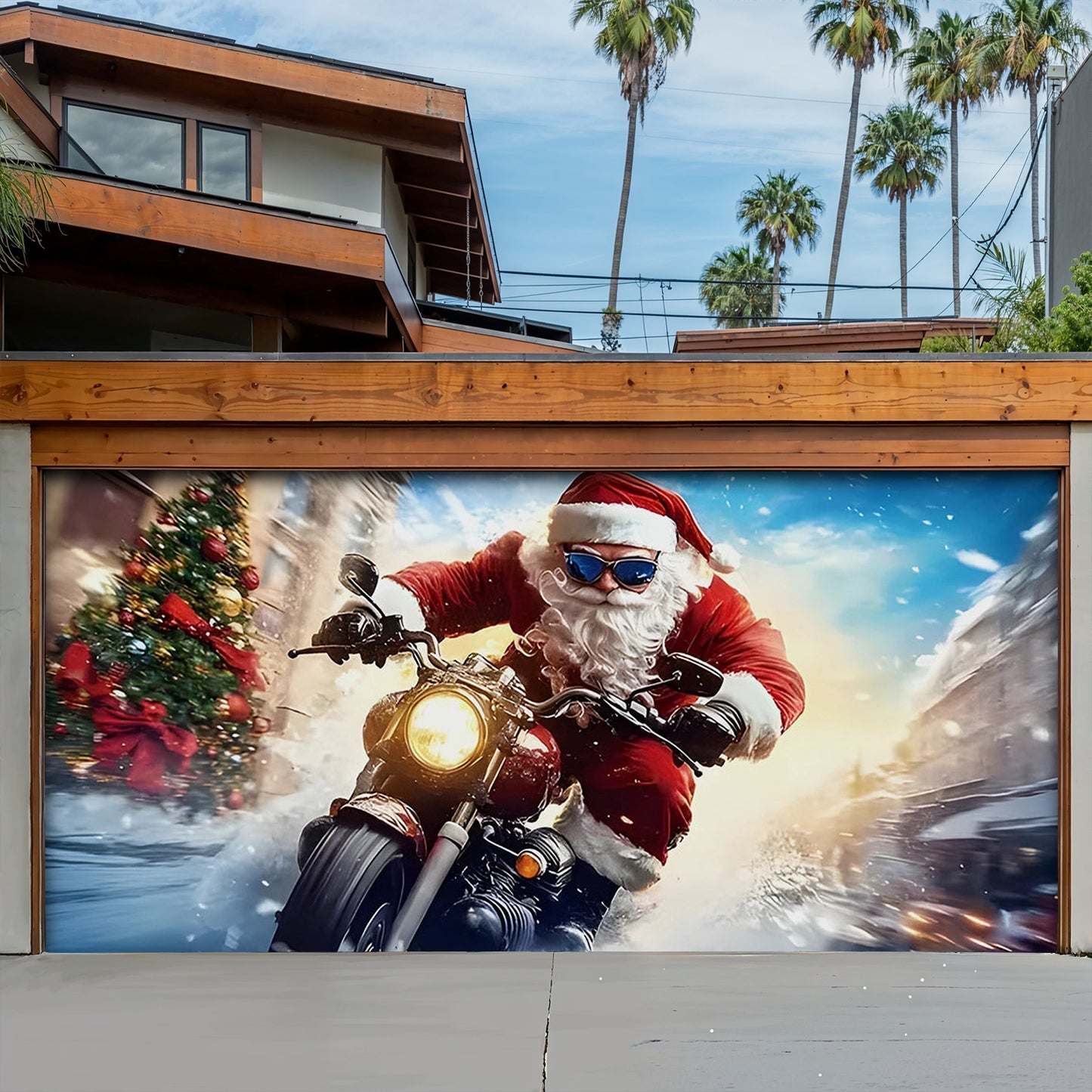 Lorva Christmas Garage Door Banner Decoration Cool Santa
