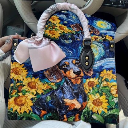 Lorva Leather Bag Sunflowers & Starry Sky Dachshund