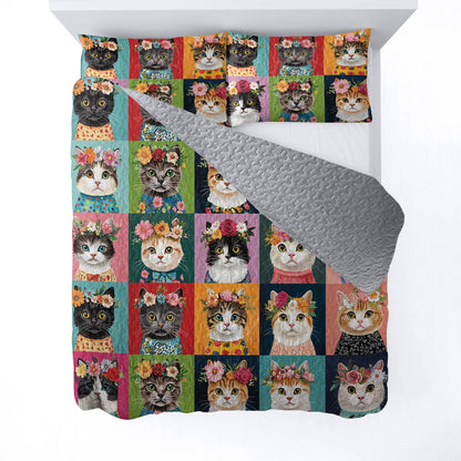 Lorva All Season Quilt 3-Piece Set Floral Crown Cats