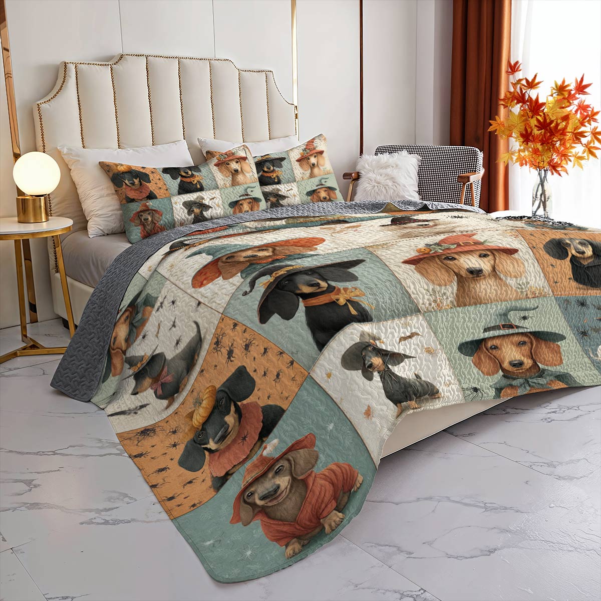 Lorva All Season Quilt 3-Piece Set Dachshund Witch