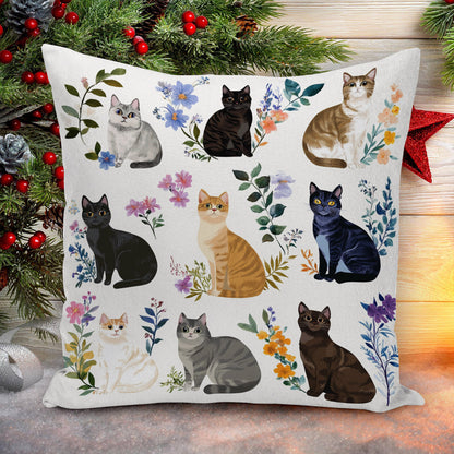 Lorva Cat Plush Pillow Case Charming Floral Cats