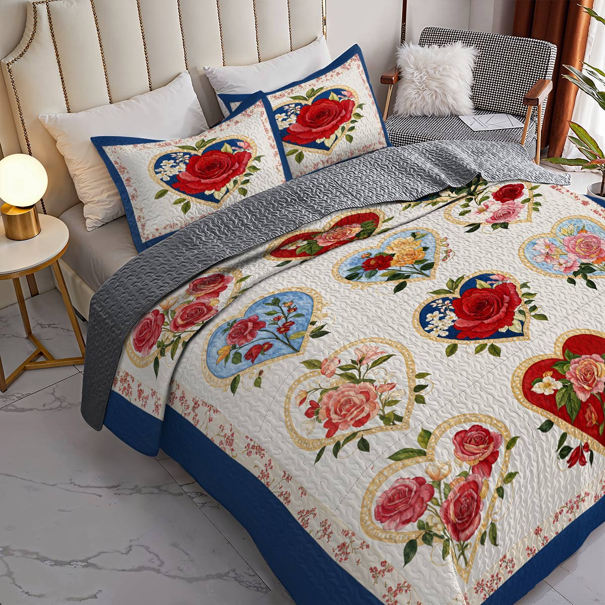 Lorva Valentine All Season Quilt 3-Piece Set Rustic Roses