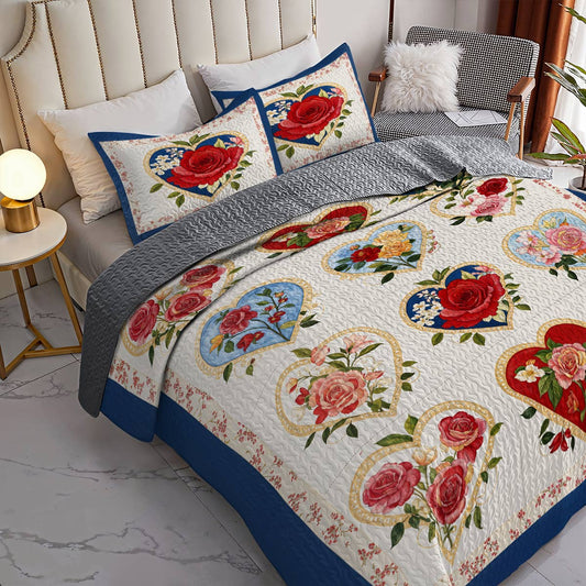 Lorva Valentine All Season Quilt 3-Piece Set Rustic Roses