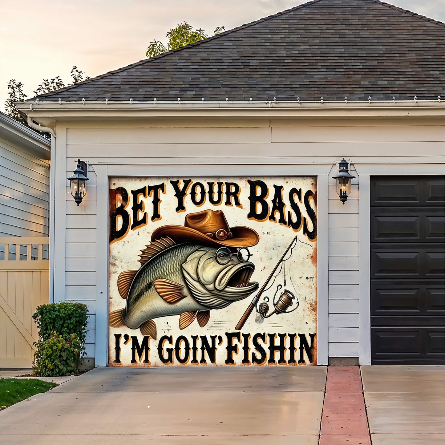 Lorva Fishing Garage Door Banner Decoration Bet Your Bass I'm Goin' Fishin
