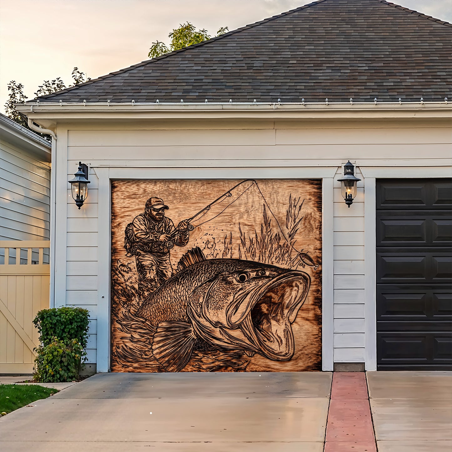 Lorva Fishing Garage Door Banner Decoration Majestic Largemouth Bass