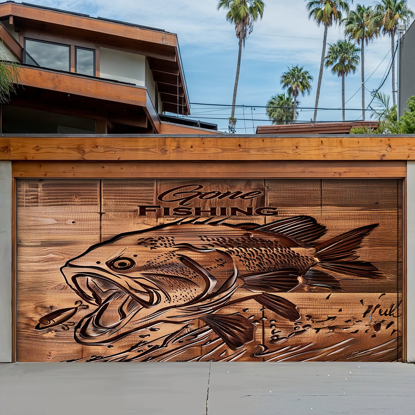 Lorva Fishing Garage Door Banner Decoration Gone Fishing