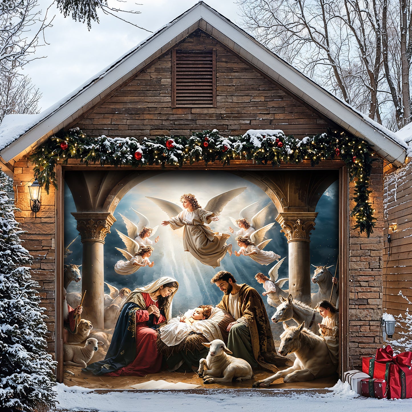 Lorva Christmas Garage Door Banner Decoration Grace The Nativity Scene