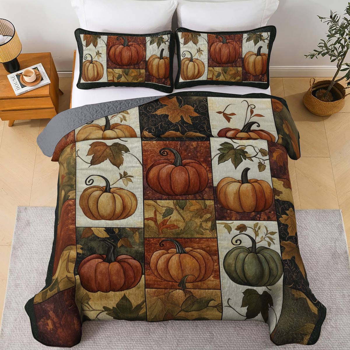 Halloween Lorva All Season Quilt 3-Piece Set Rustic Harvest Pumpkins
