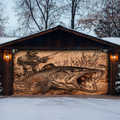Lorva Fishing Garage Door Banner Decoration Majestic Largemouth Bass