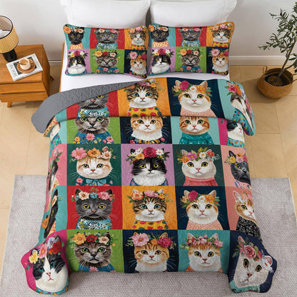Lorva All Season Quilt 3-Piece Set Floral Crown Cats