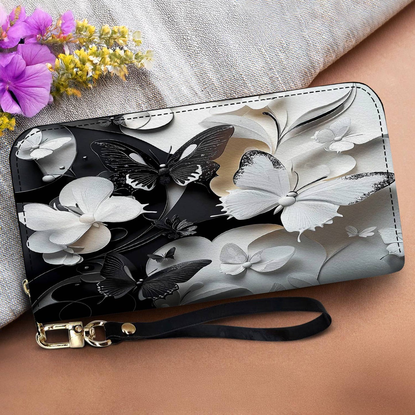 Lorva Butterfly Leather Wallet Monochrome Mirage
