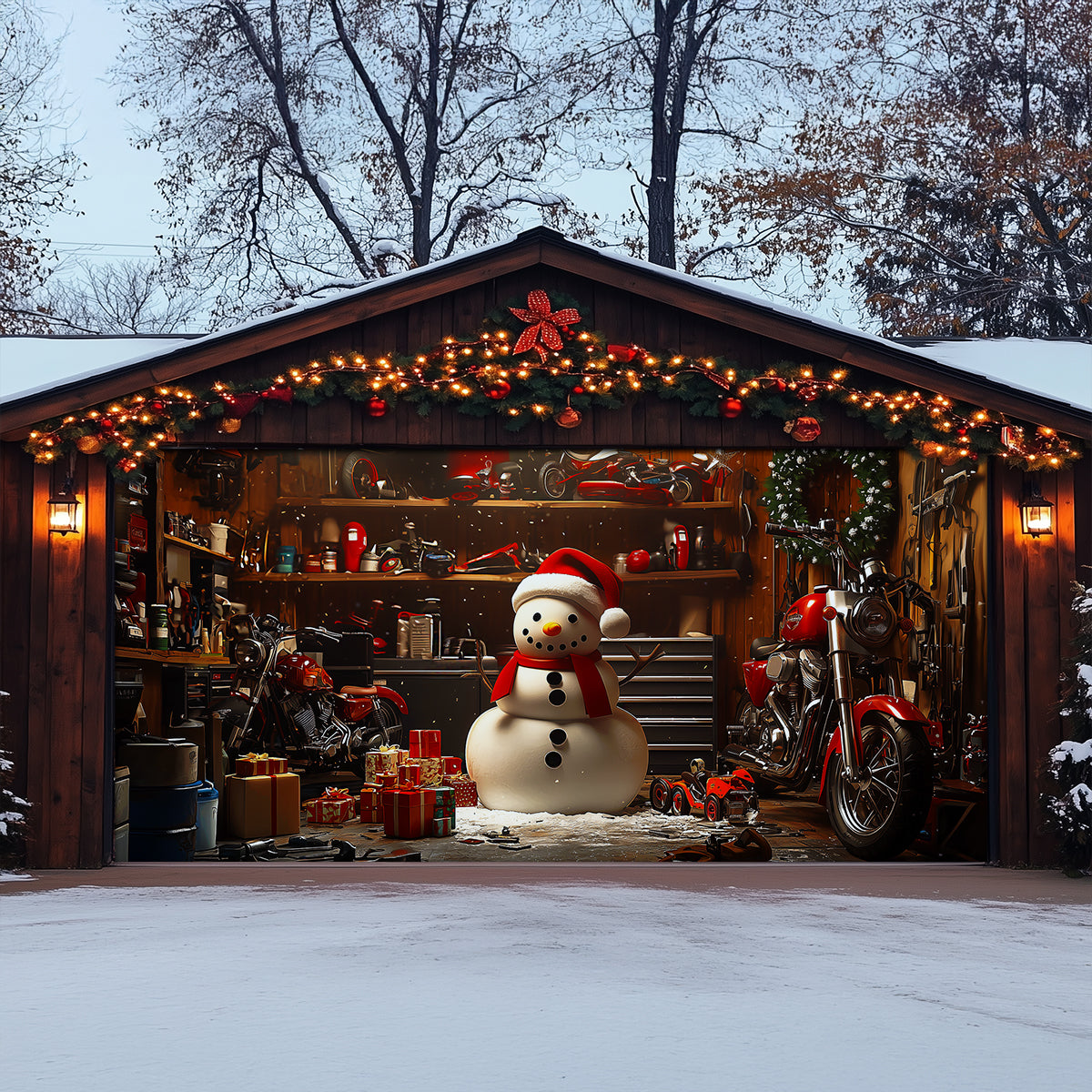 Lorva Christmas Garage Door Banner Decoration Snowman's Workshop