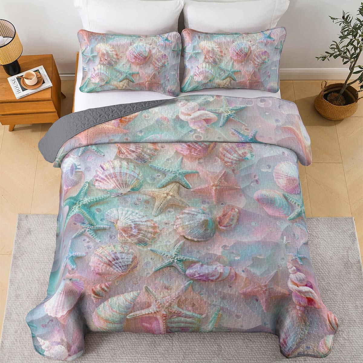 Lorva Beach All Season Quilt 3-Piece Set Beautiful Seashell
