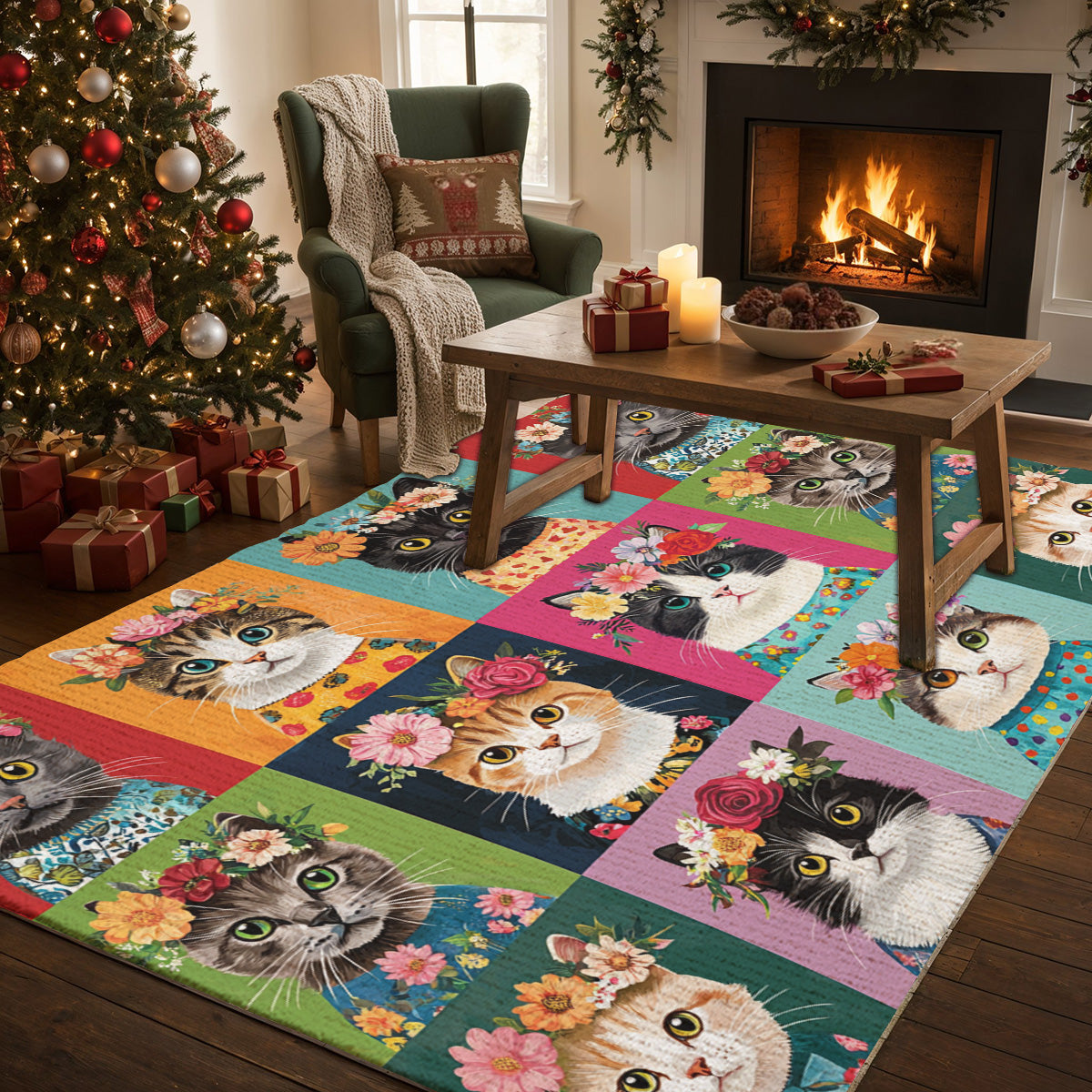 Lorva Cat Area Rug Colorful Cats