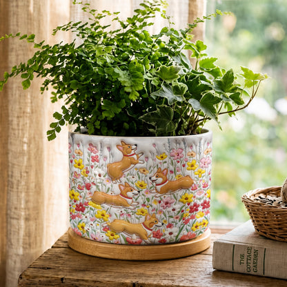 Lorva Corgi Flat Print Ceramic Plant Pot Happy Flower Garden
