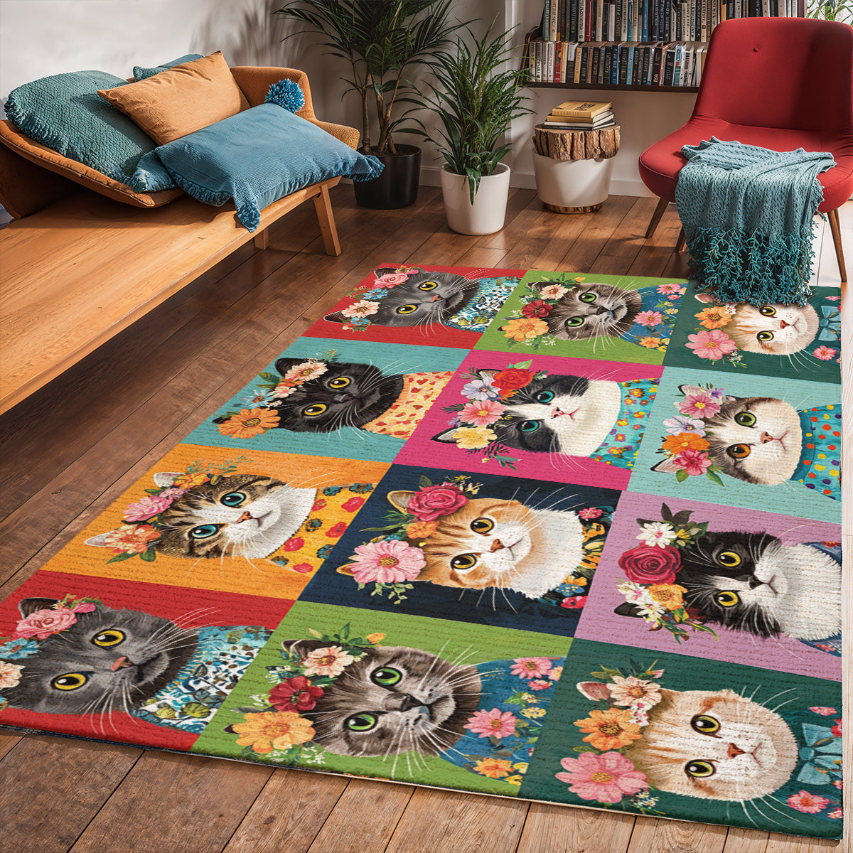 Lorva Cat Area Rug Colorful Cats