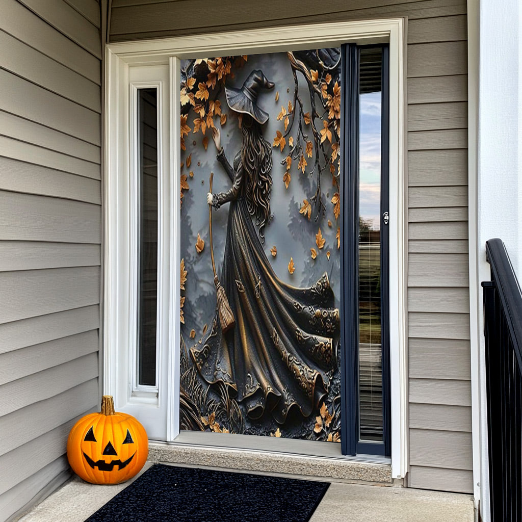 Lorva Halloween Door Cover Charming Autumn Witch