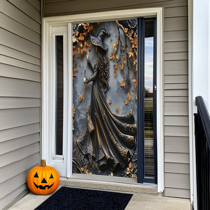 Lorva Halloween Door Cover Charming Autumn Witch