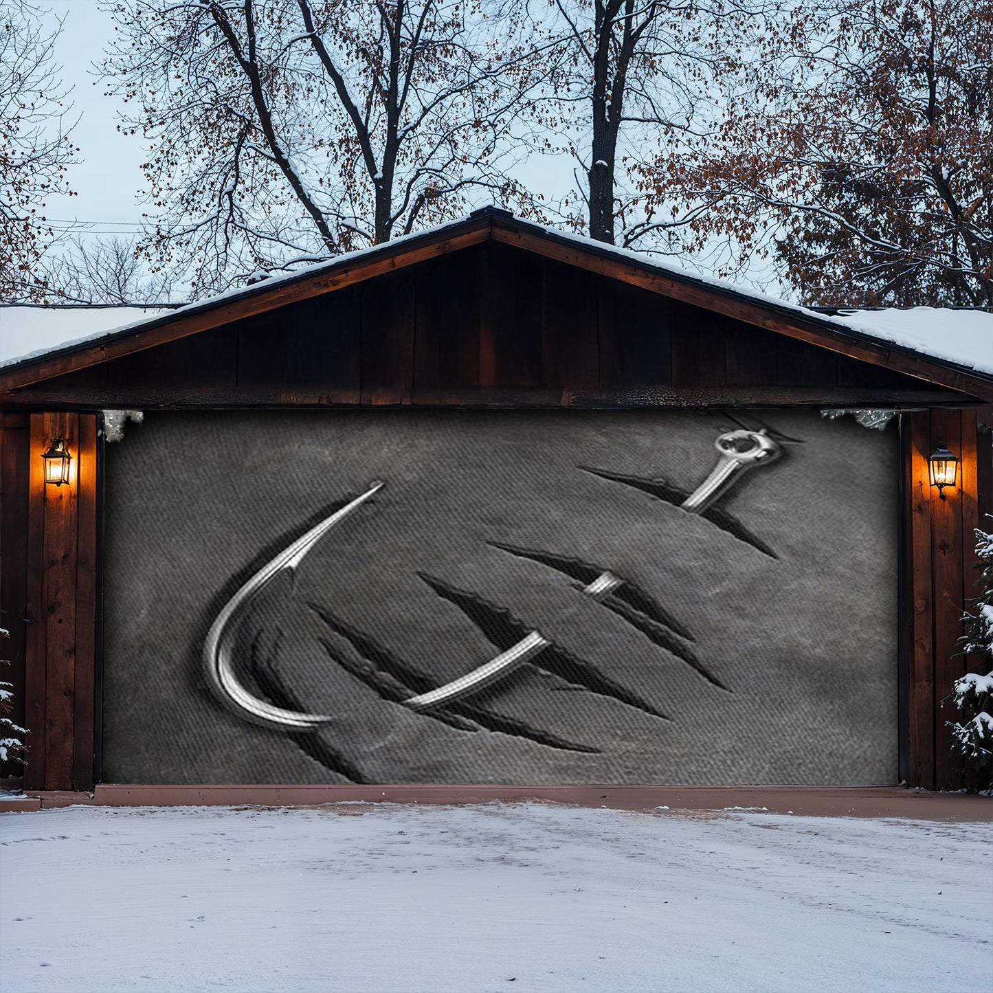 Lorva Fishing Garage Door Banner Decoration Reel Big Catch