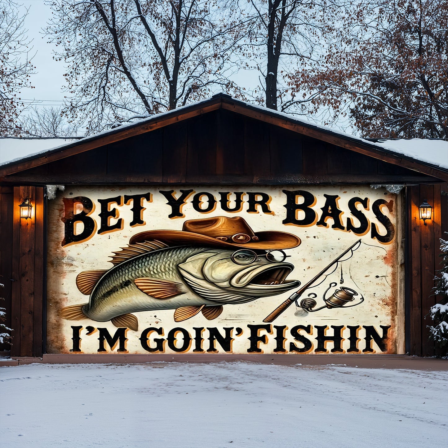 Lorva Fishing Garage Door Banner Decoration Bet Your Bass I'm Goin' Fishin