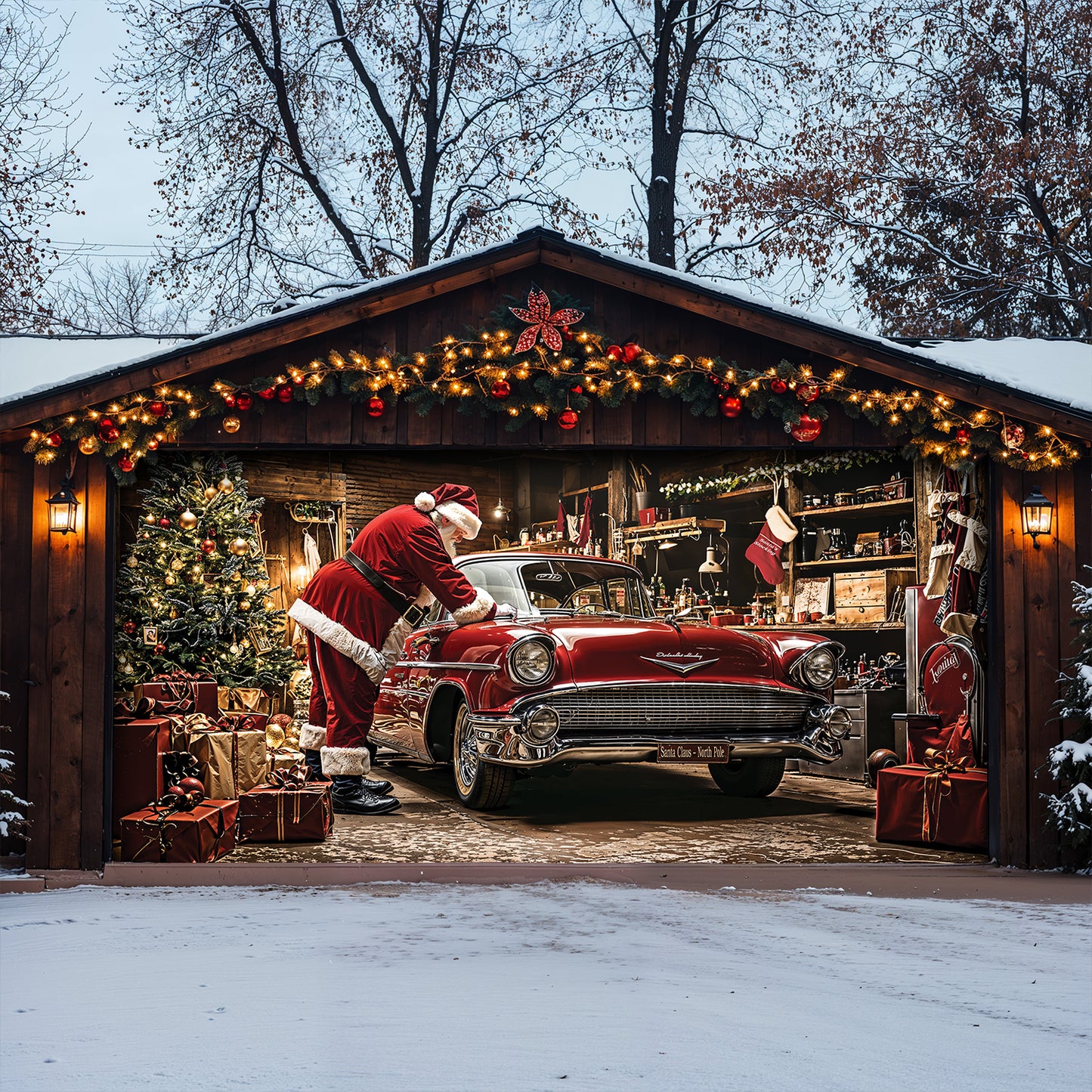 Lorva Christmas Garage Door Banner Decoration Merry Motor Garage
