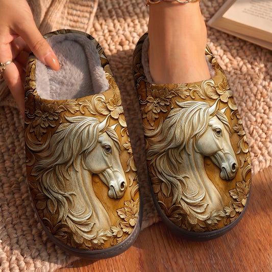 Lorva Horse Fleece Lined Slippers Enchanted