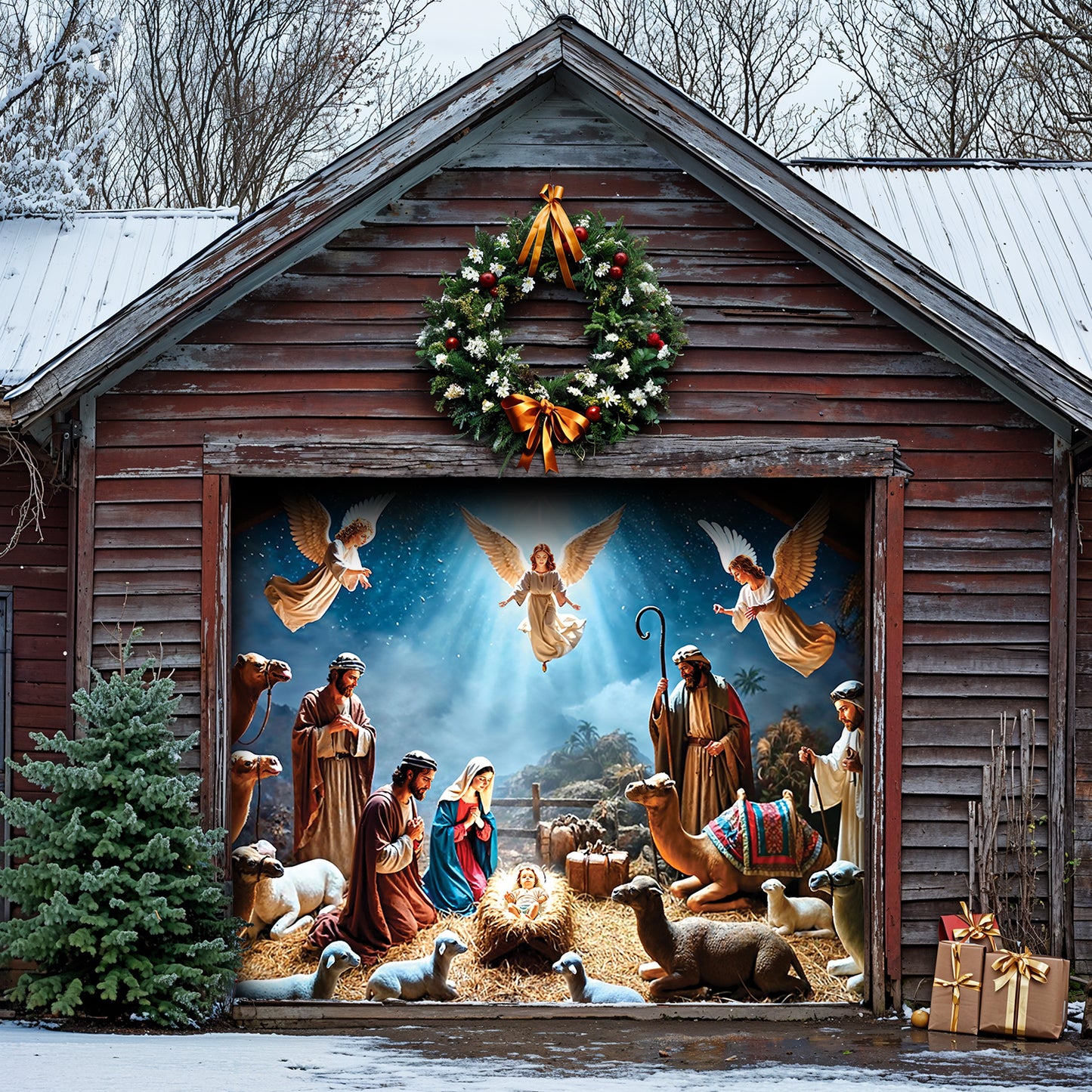Lorva Christmas Garage Door Banner Decoration Manger Scene