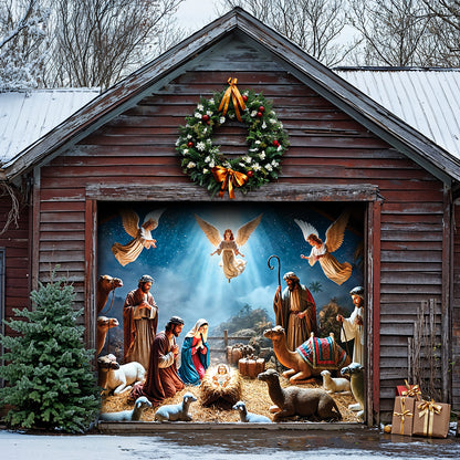 Lorva Christmas Garage Door Banner Decoration Manger Scene