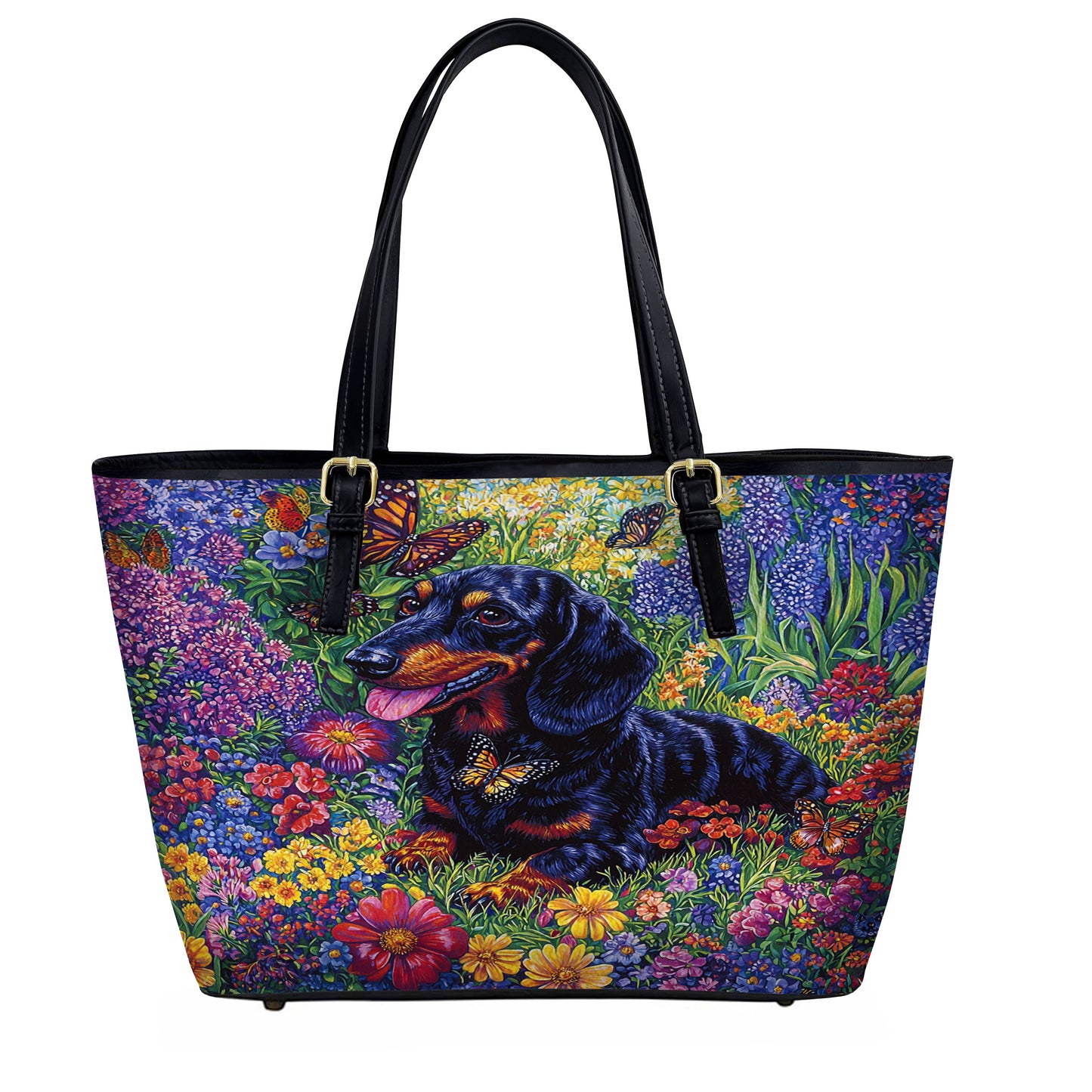 Lorva Leather Tote Bag Garden Dachshund Delight