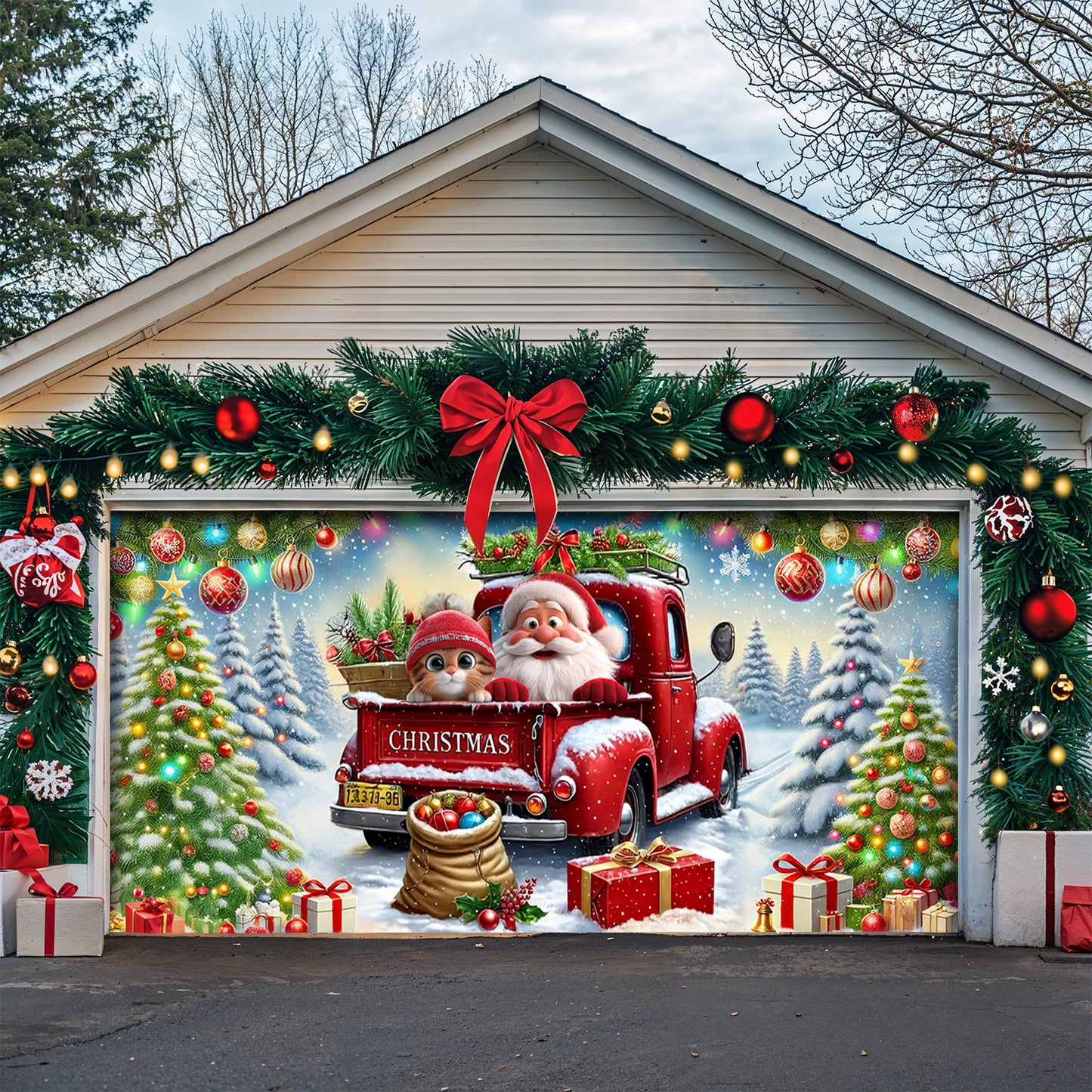 Lorva Christmas Garage Door Banner Decoration Happy Trip