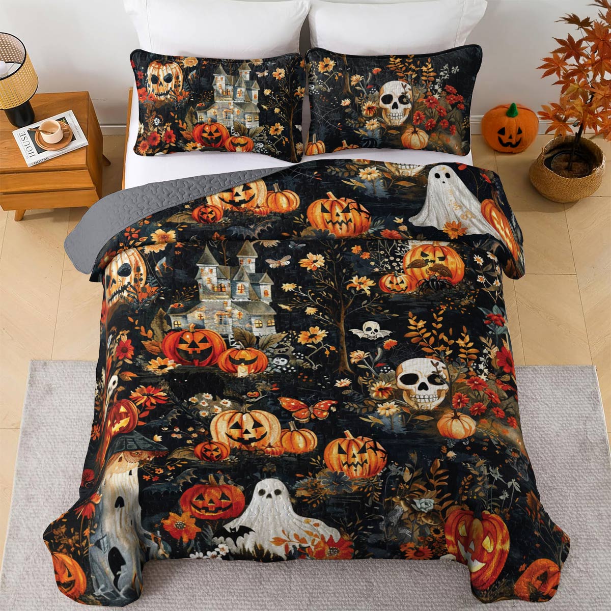 Halloween Lorva All Season Quilt 3-Piece Set Charming Floral Autumn