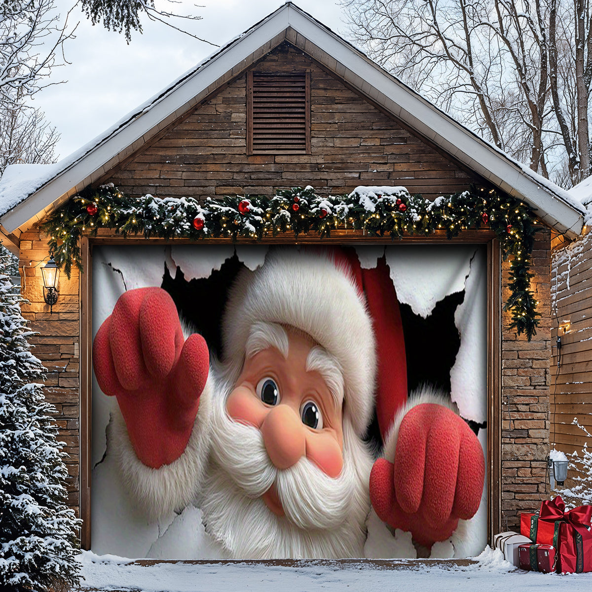 Lorva Christmas Garage Door Banner Decoration Santa's Surprise