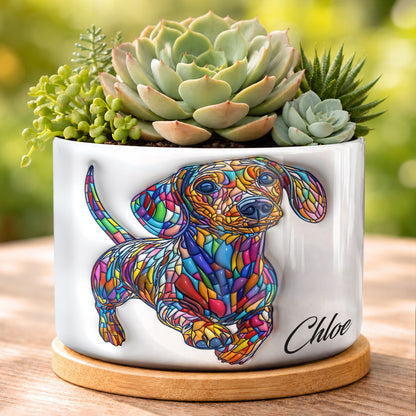 Lorva Dachshund Personalized Flat Print Ceramic Plant Pot Happy