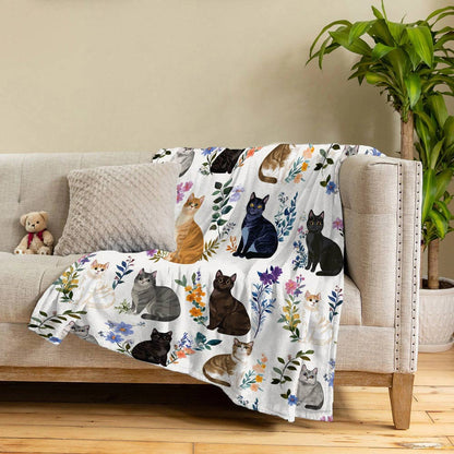 Lorva Fleece Blanket Charming Floral Cats
