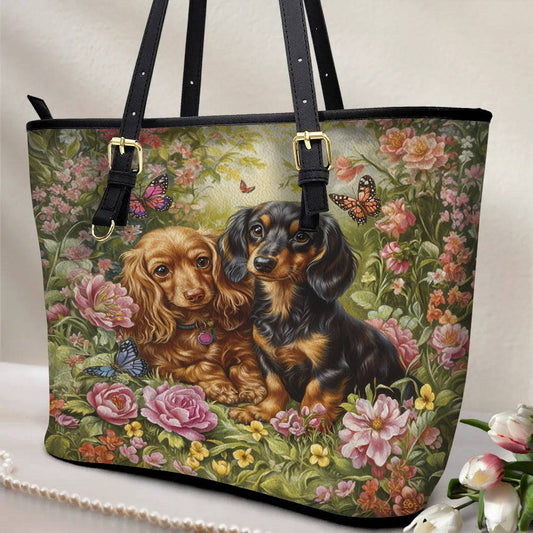 Lorva Leather Tote Bag Dachshund Love In Bloom