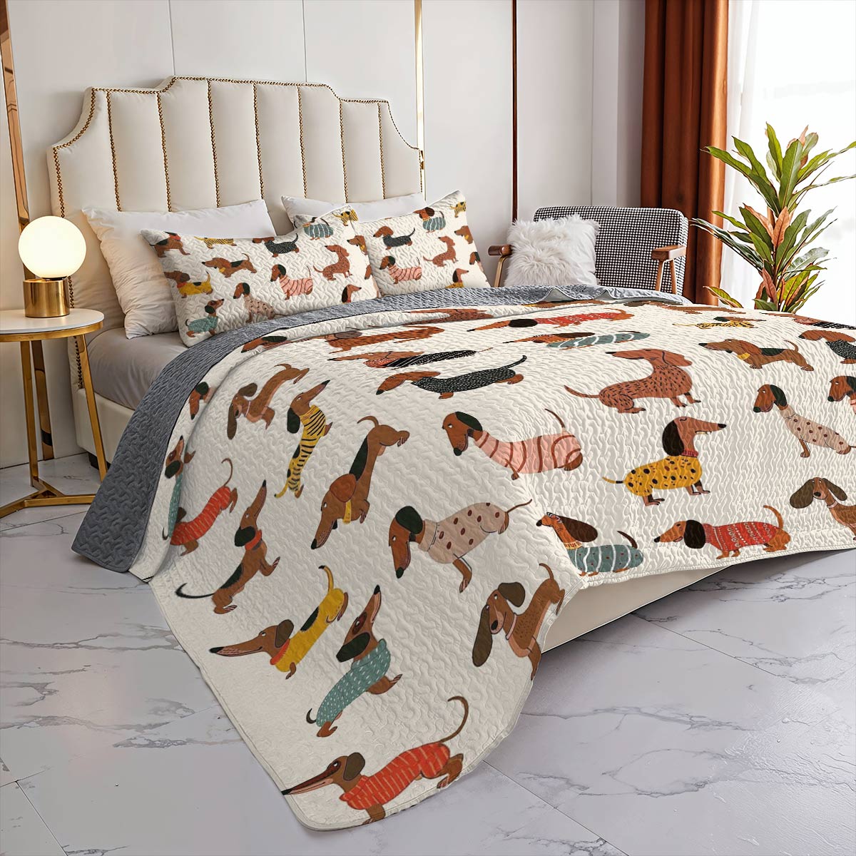 Lorva Dachshund All Season Quilt 3-Piece Set Cute Sausage