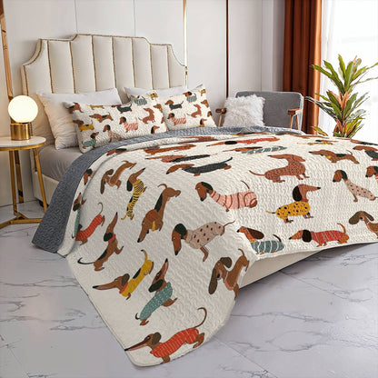 Lorva Dachshund All Season Quilt 3-Piece Set Cute Sausage